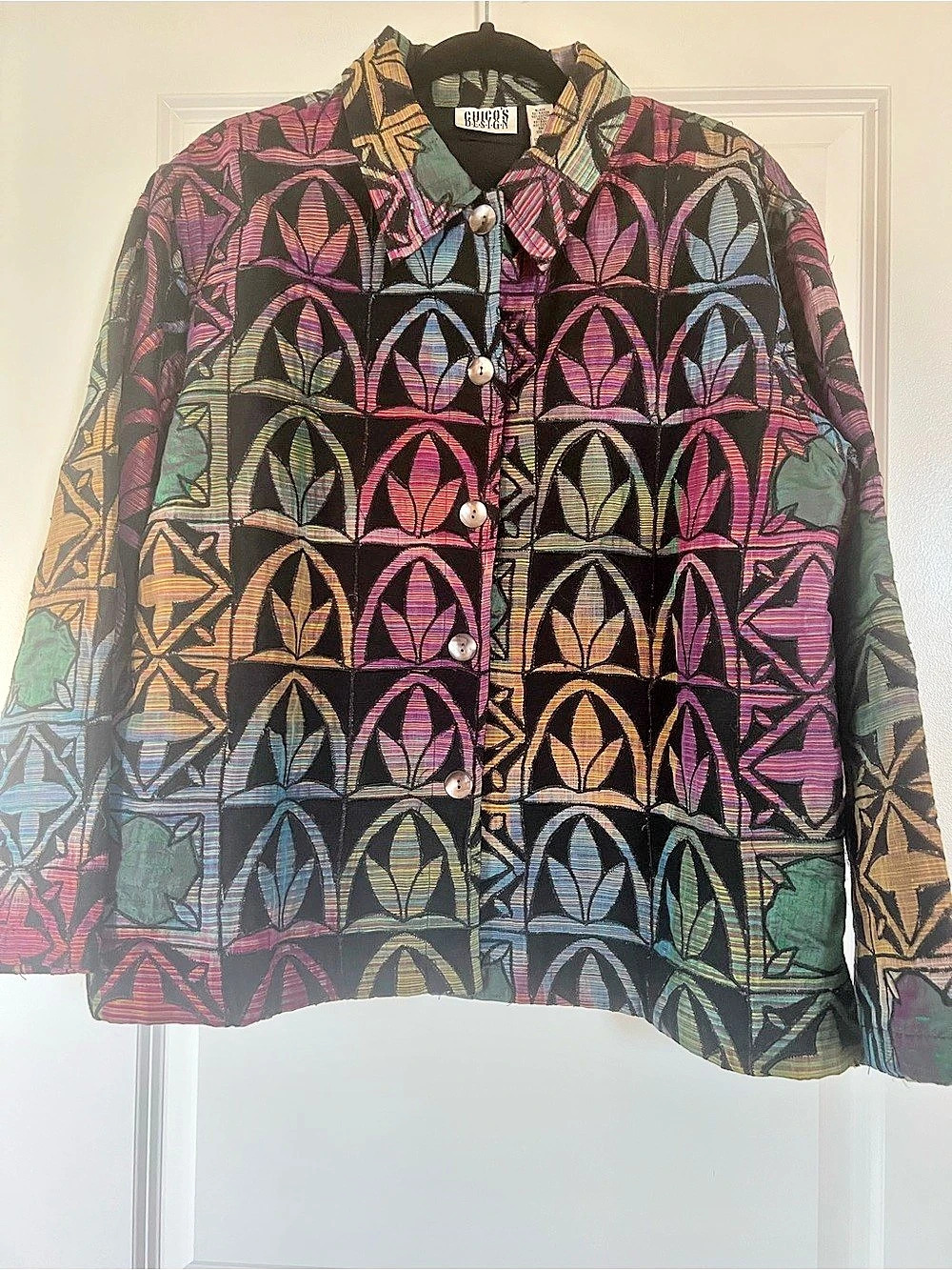 Chico's Design Vintage Geometric Rayon Cotton Jacket Size 3